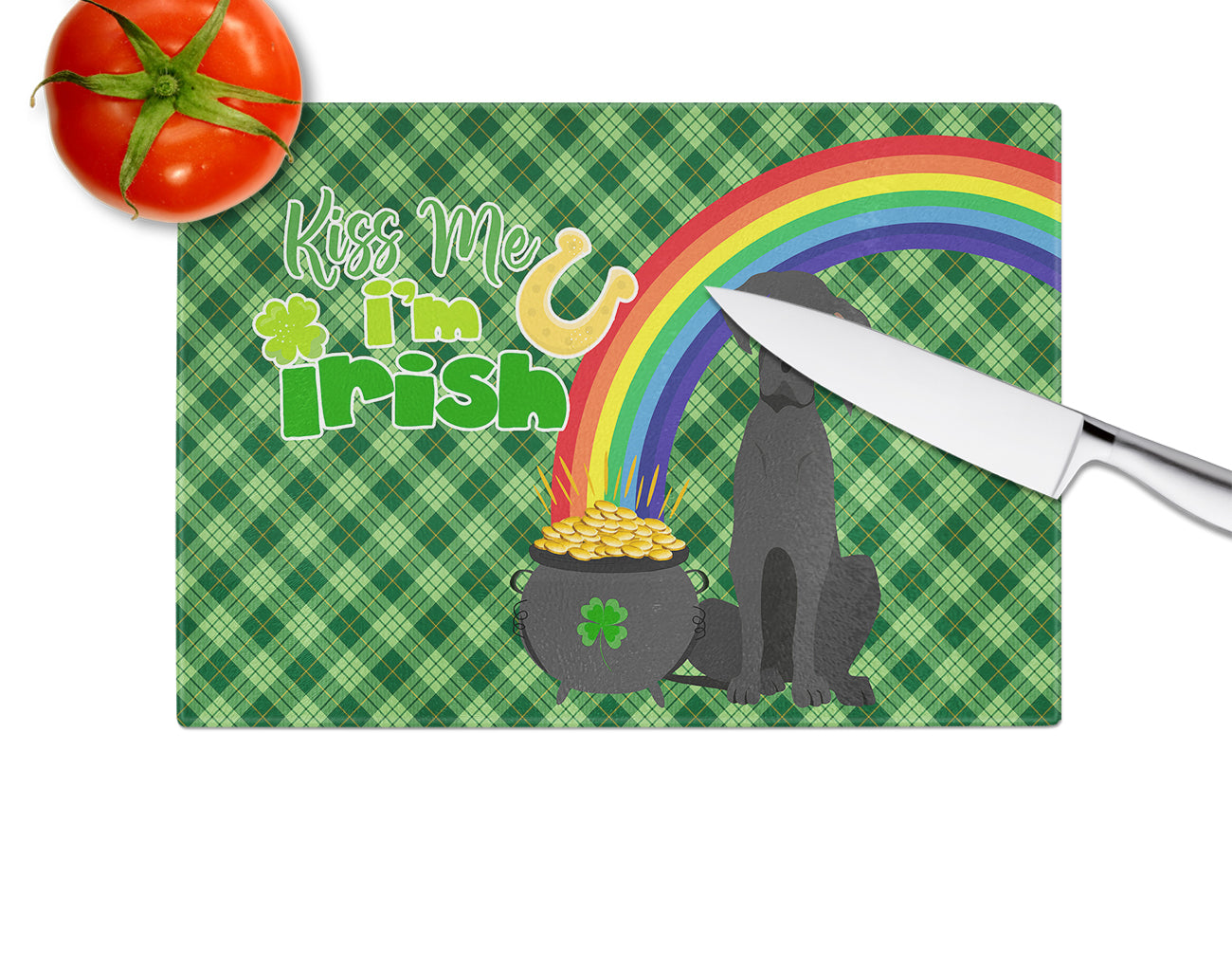 Black Great Dane St. Patrick's Day Glass Cutting Board Large - the-store.com