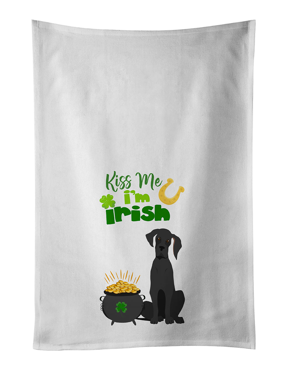 Buy this Black Great Dane St. Patrick&#39;s Day White Kitchen Towel Set of 2 Dish Towels