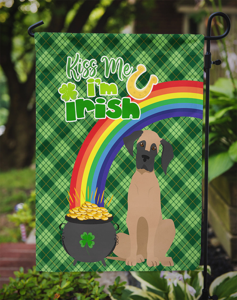 Fawn Great Dane St. Patrick's Day Flag Garden Size
