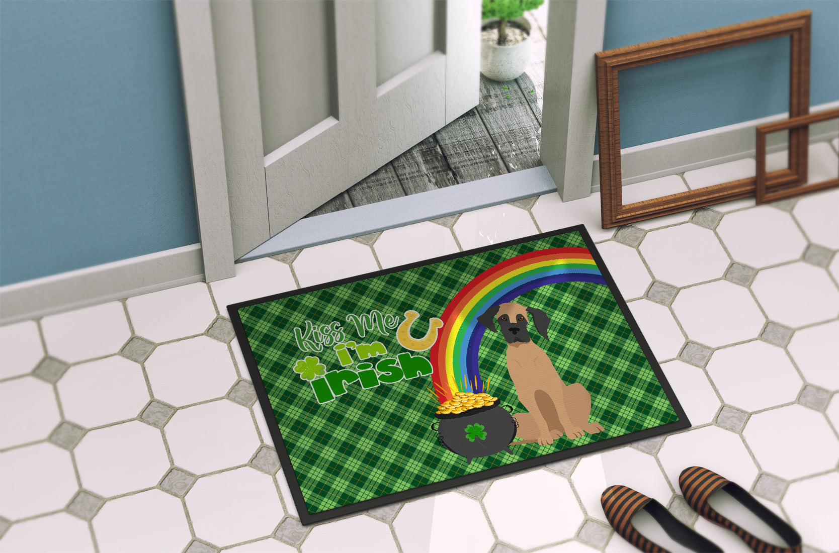 Fawn Great Dane St. Patrick's Day Indoor or Outdoor Mat 24x36 - the-store.com
