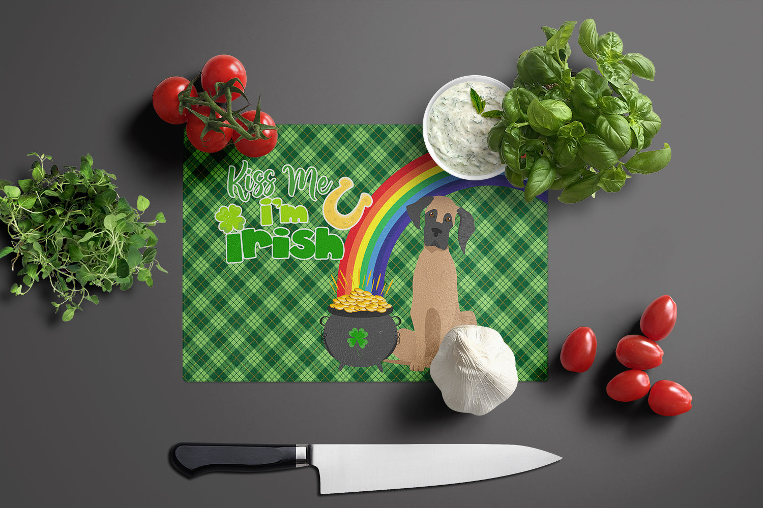 Fawn Great Dane St. Patrick's Day Glass Cutting Board Large - the-store.com