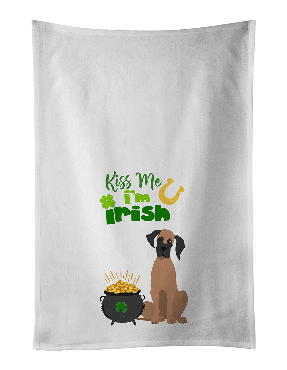 Buy this Fawn Great Dane St. Patrick&#39;s Day White Kitchen Towel Set of 2 Dish Towels