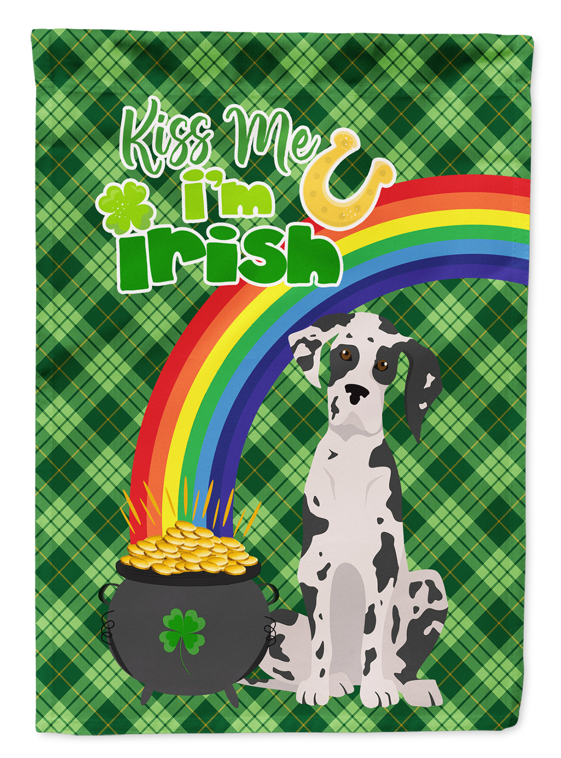 Harlequin Great Dane St. Patrick&#39;s Day Flag Garden Size  the-store.com.