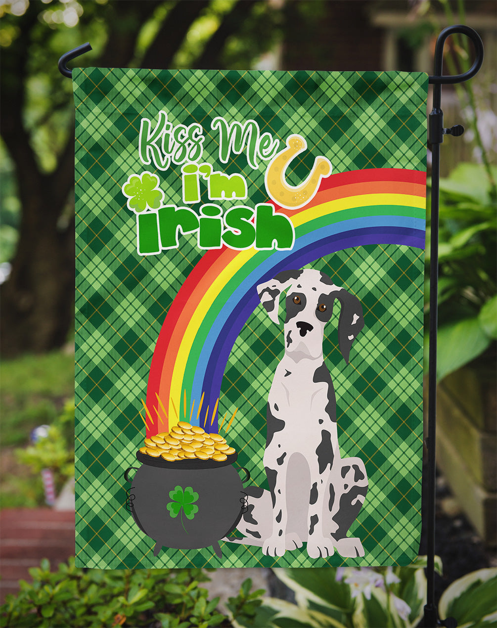 Harlequin Great Dane St. Patrick's Day Flag Garden Size  the-store.com.
