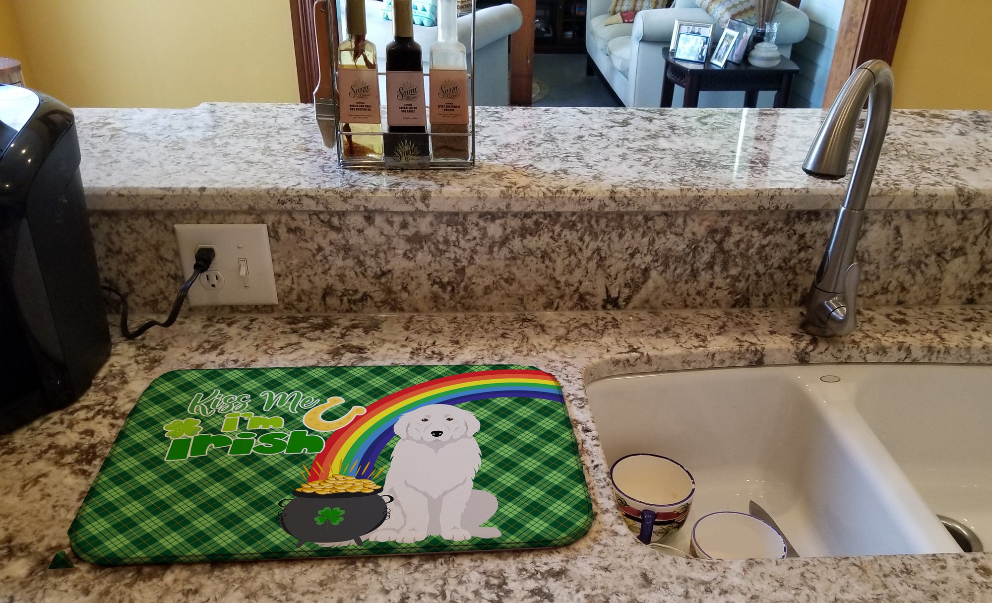Great Pyrenees St. Patrick's Day Dish Drying Mat