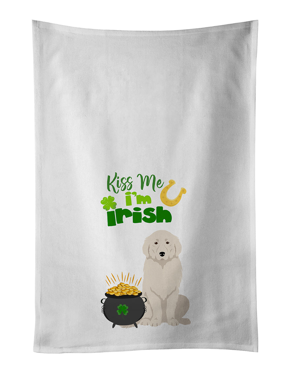 Buy this Great Pyrenees St. Patrick&#39;s Day White Kitchen Towel Set of 2 Dish Towels