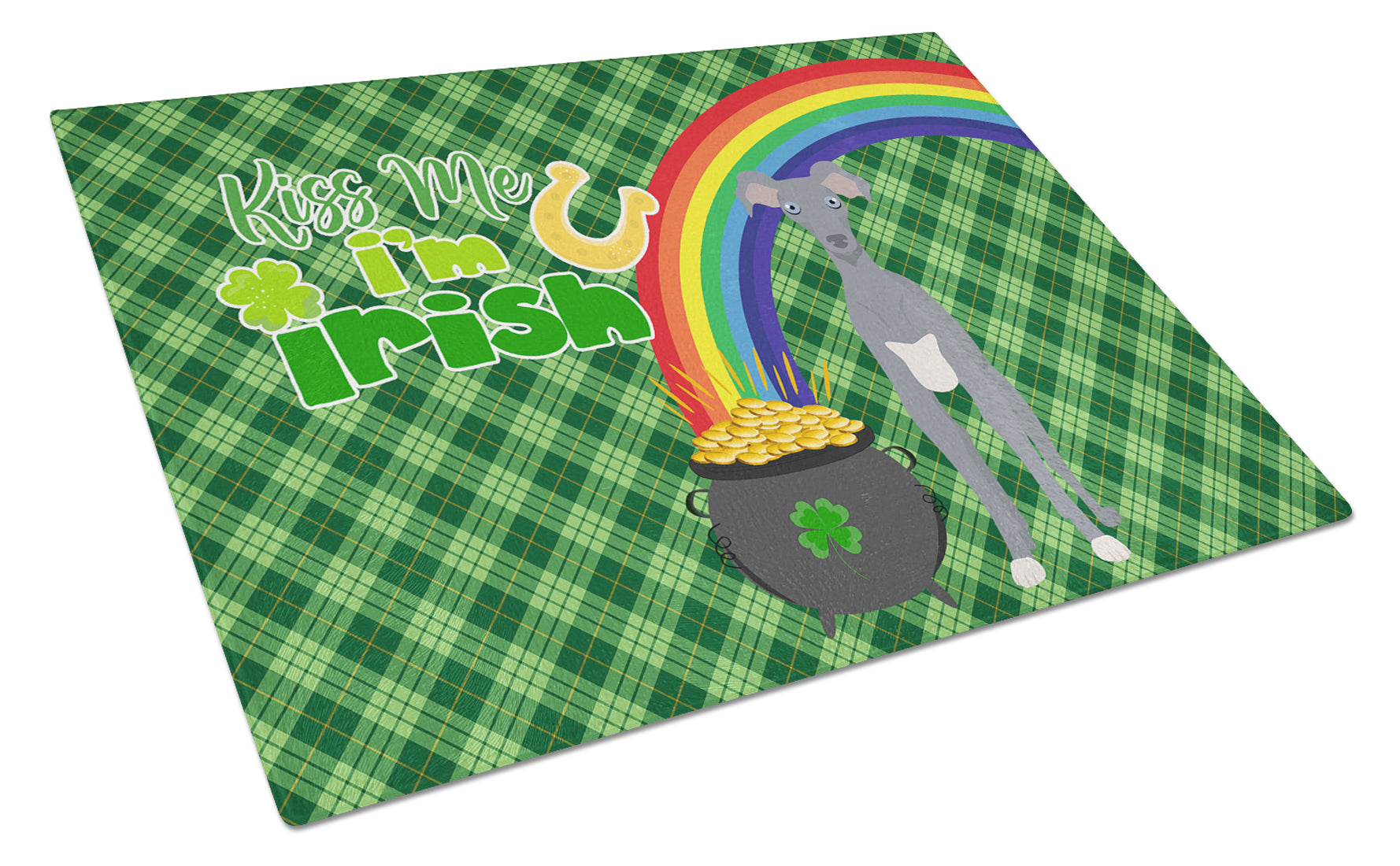 Buy this Gray Italian Greyhound St. Patrick's Day Glass Cutting Board Large