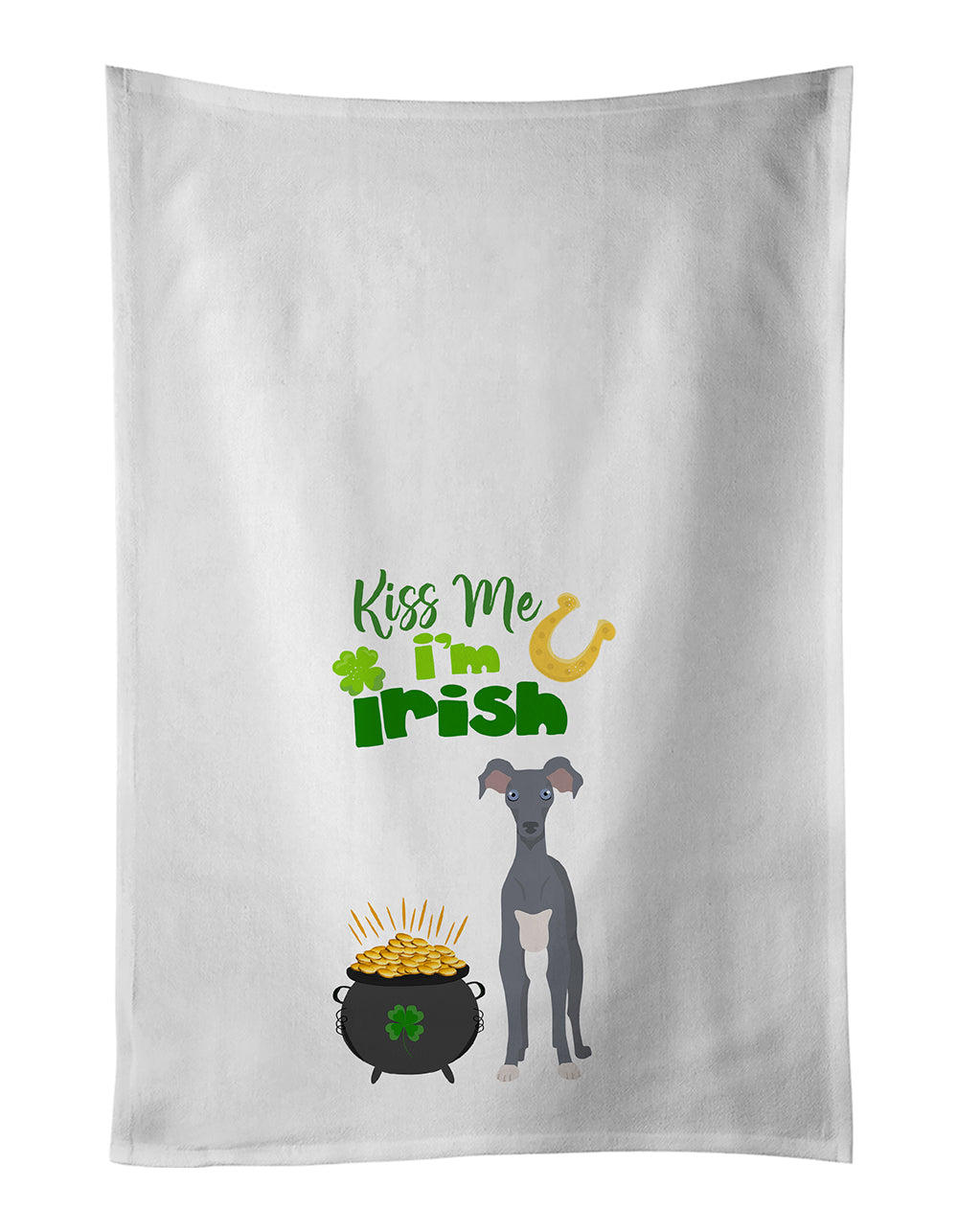 Buy this Gray Italian Greyhound St. Patrick&#39;s Day White Kitchen Towel Set of 2 Dish Towels