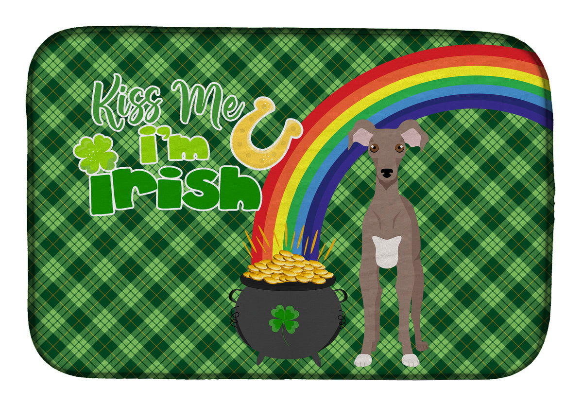 Fawn Italian Greyhound St. Patrick&#39;s Day Dish Drying Mat