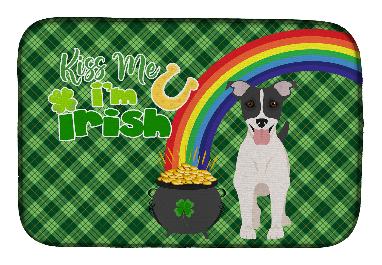 Black White Smooth Jack Russell Terrier St. Patrick's Day Dish Drying Mat  the-store.com.