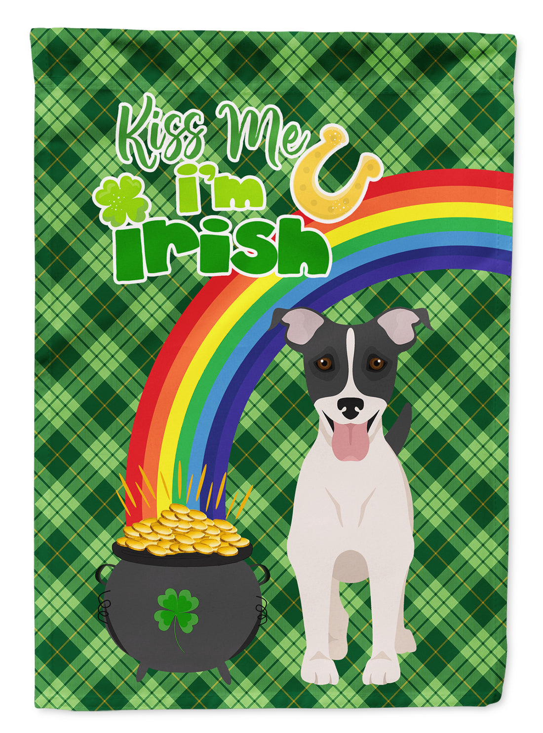 Black White Smooth Jack Russell Terrier St. Patrick&#39;s Day Flag Garden Size  the-store.com.