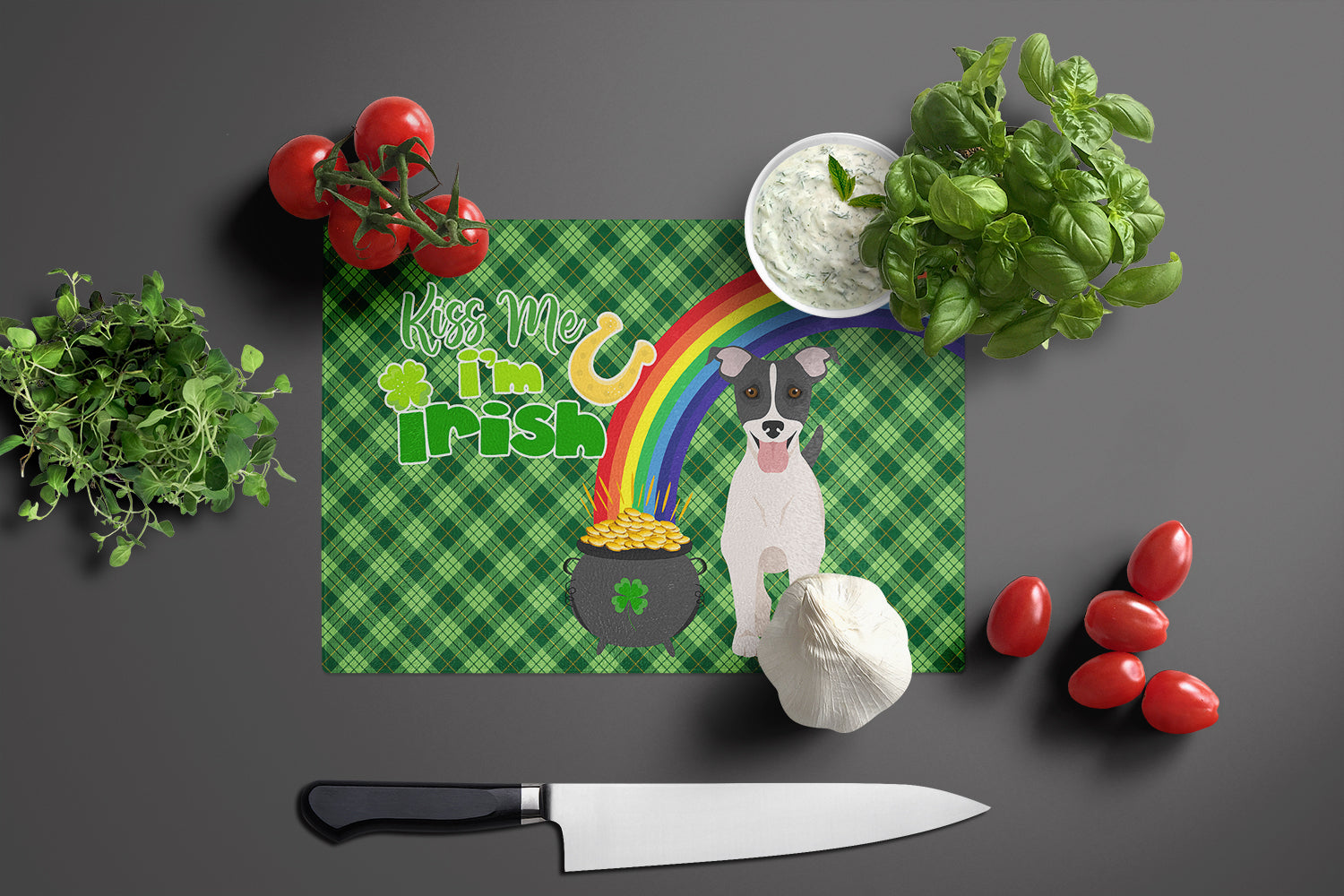Black White Smooth Jack Russell Terrier St. Patrick's Day Glass Cutting Board Large - the-store.com