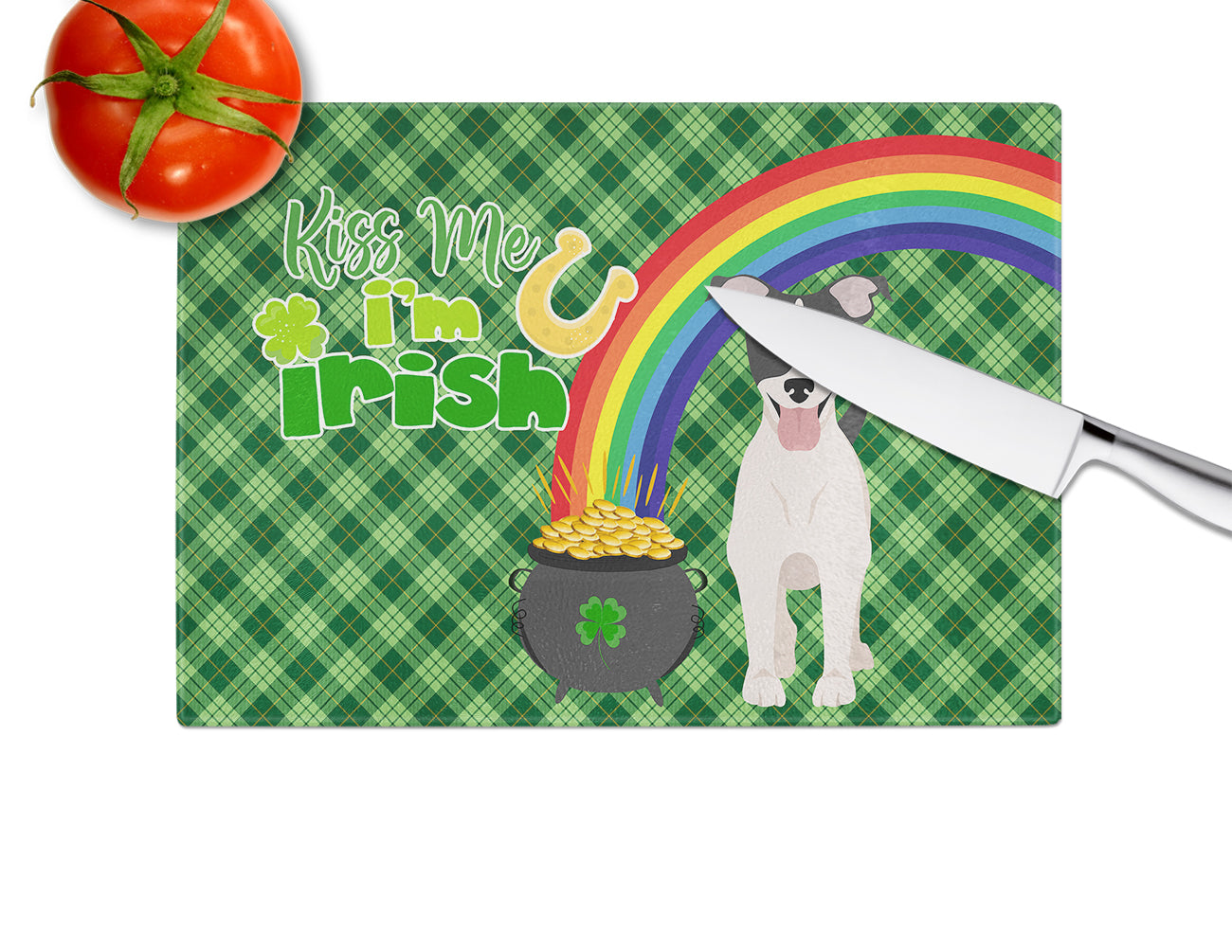 Black White Smooth Jack Russell Terrier St. Patrick's Day Glass Cutting Board Large - the-store.com