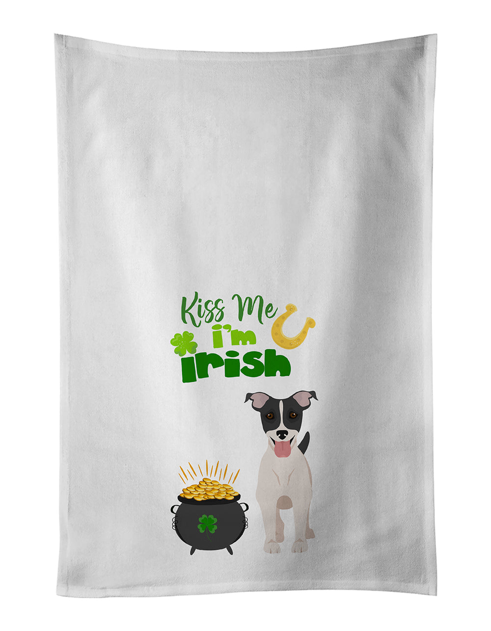 Buy this Black White Smooth Jack Russell Terrier St. Patrick&#39;s Day White Kitchen Towel Set of 2 Dish Towels
