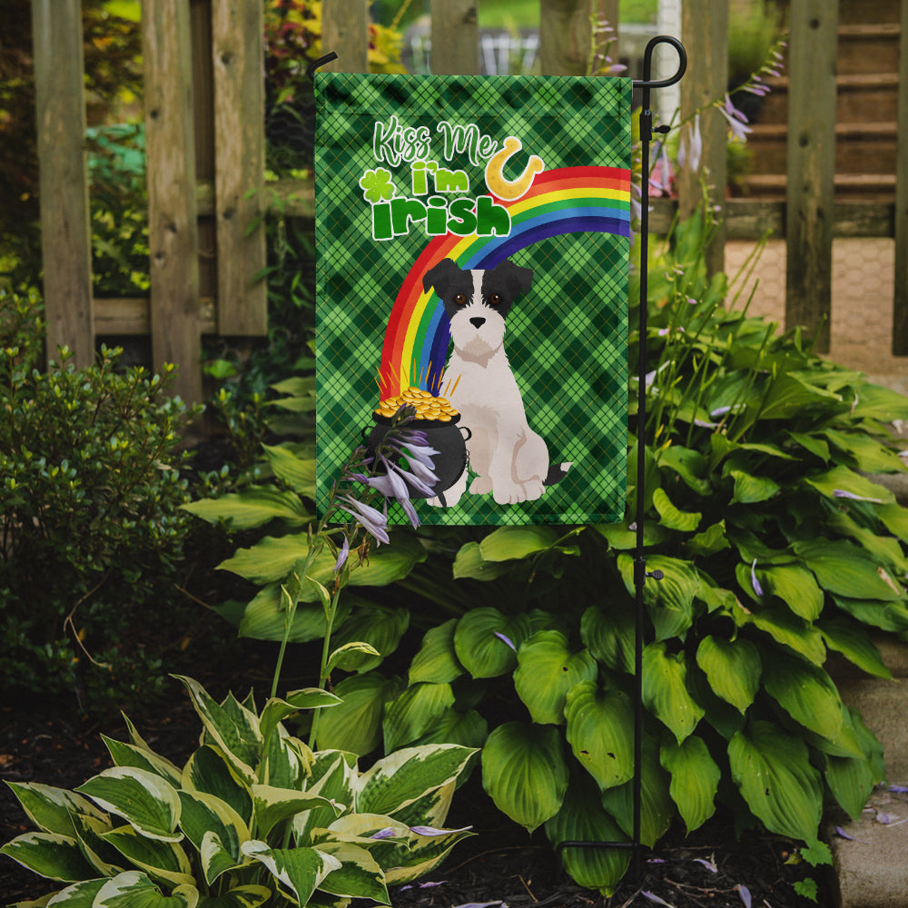 Black White Wirehair Jack Russell Terrier St. Patrick's Day Flag Garden Size  the-store.com.