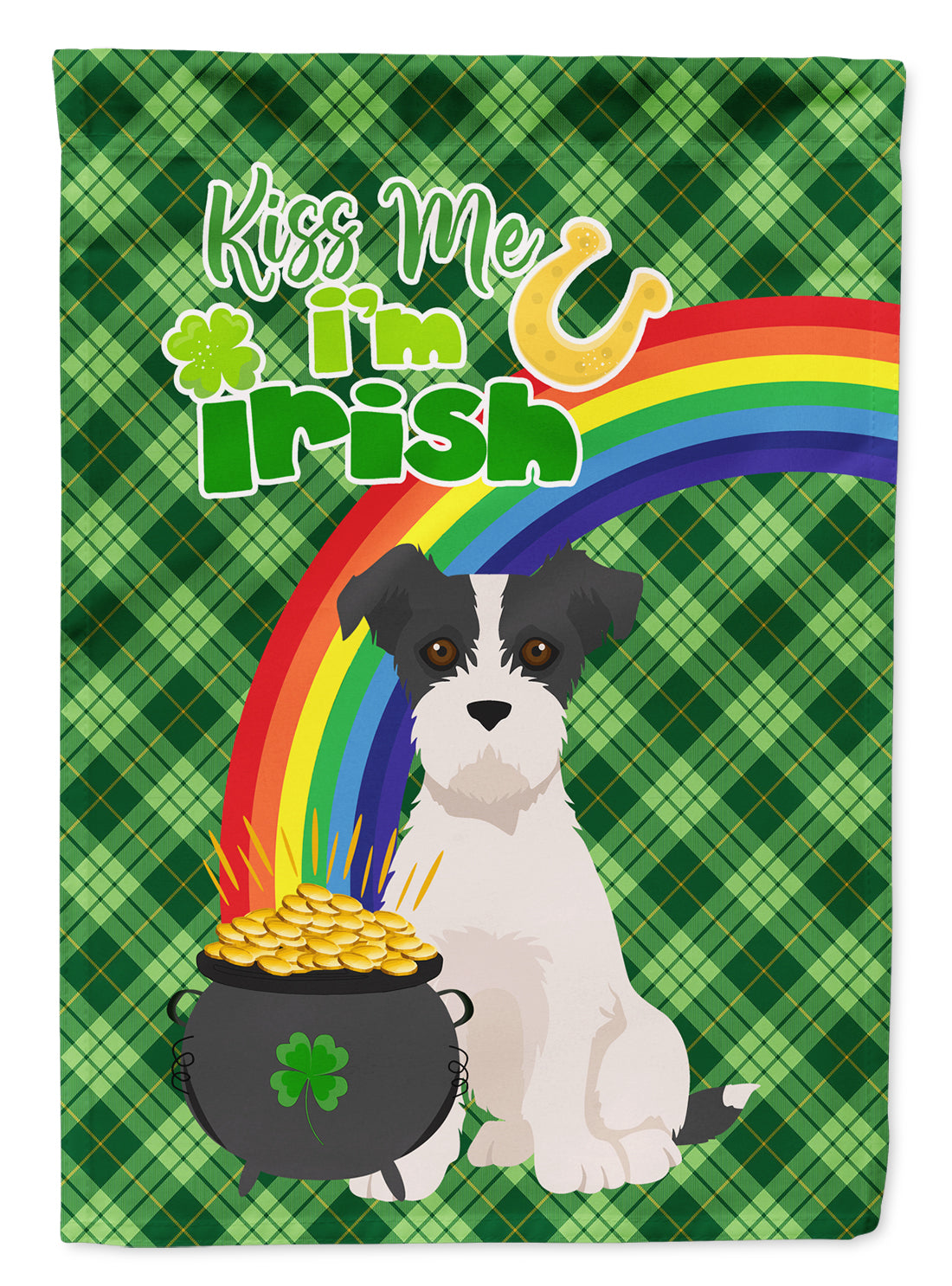 Black White Wirehair Jack Russell Terrier St. Patrick&#39;s Day Flag Garden Size  the-store.com.