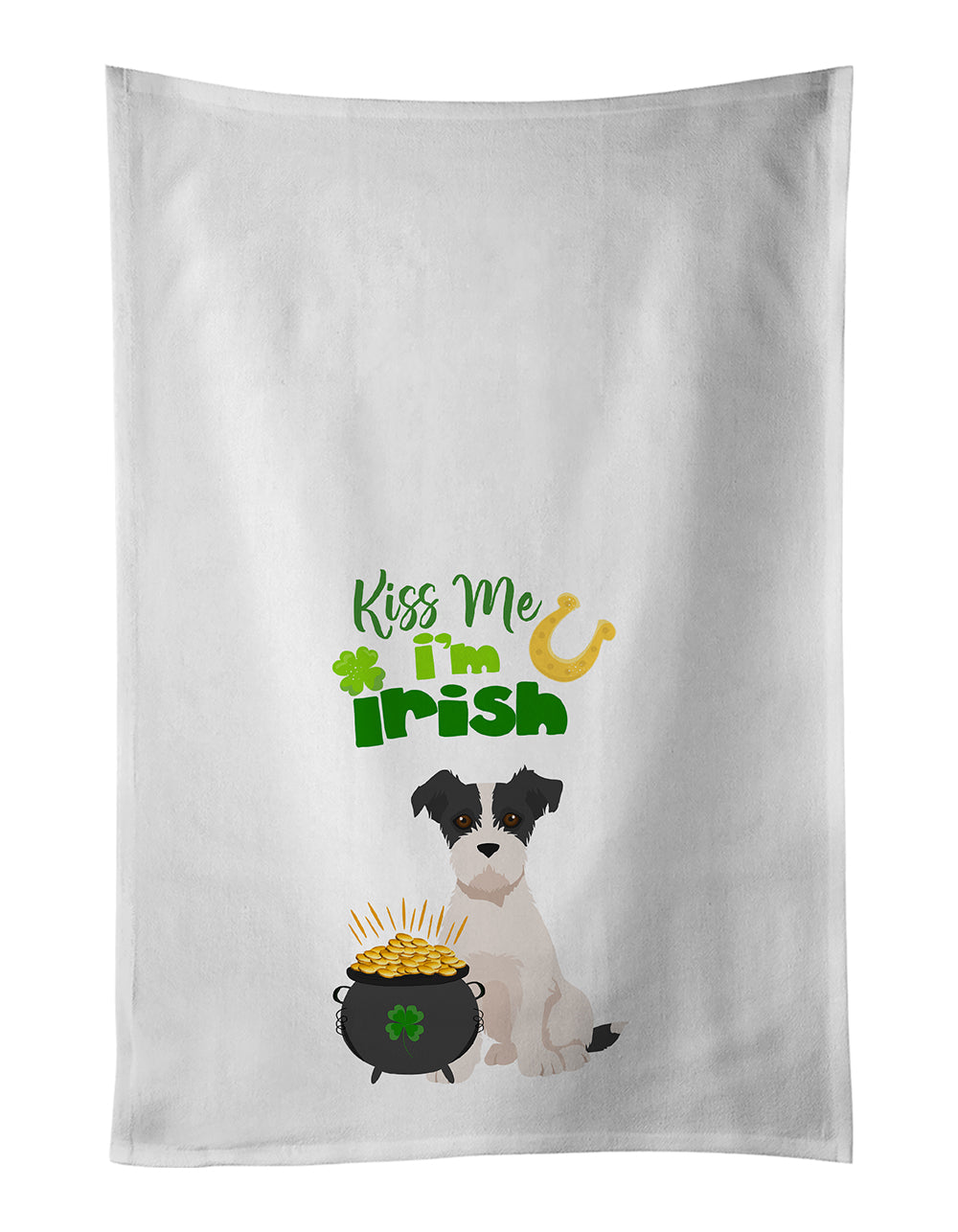 Buy this Black White Wirehair Jack Russell Terrier St. Patrick&#39;s Day White Kitchen Towel Set of 2 Dish Towels