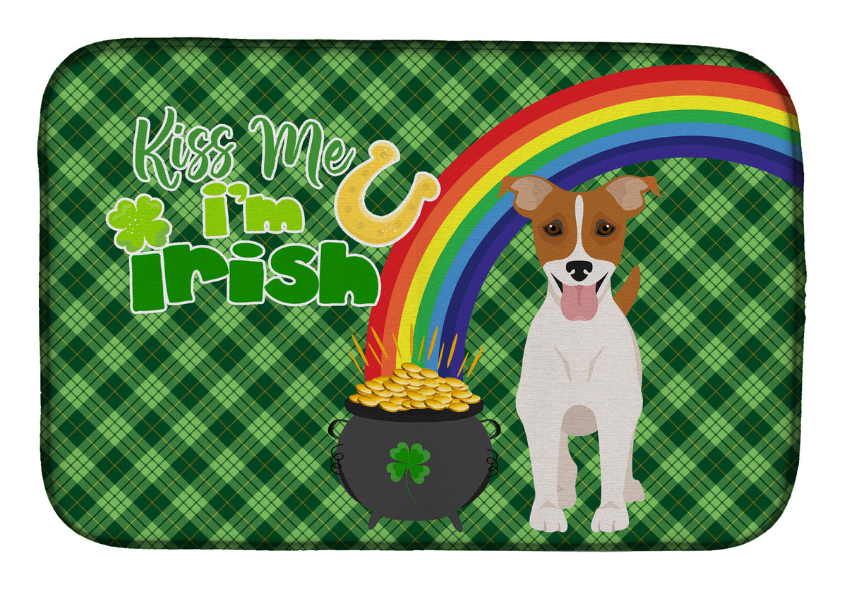 Brown White Smooth Jack Russell Terrier St. Patrick&#39;s Day Dish Drying Mat