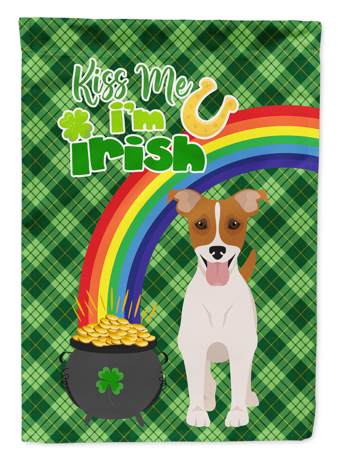 Brown White Smooth Jack Russell Terrier St. Patrick&#39;s Day Flag Garden Size  the-store.com.
