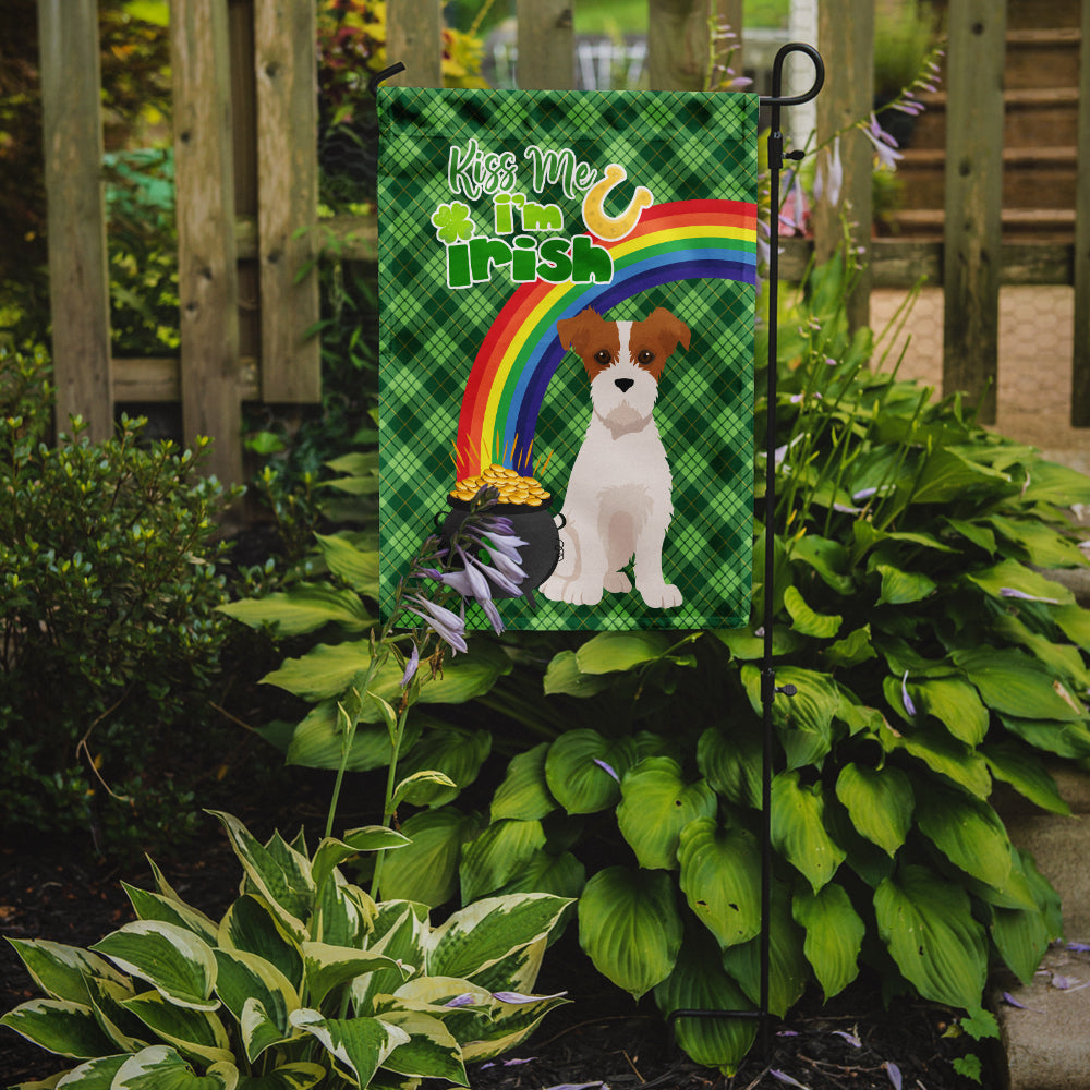 Brown White Wirehair Jack Russell Terrier St. Patrick's Day Flag Garden Size  the-store.com.