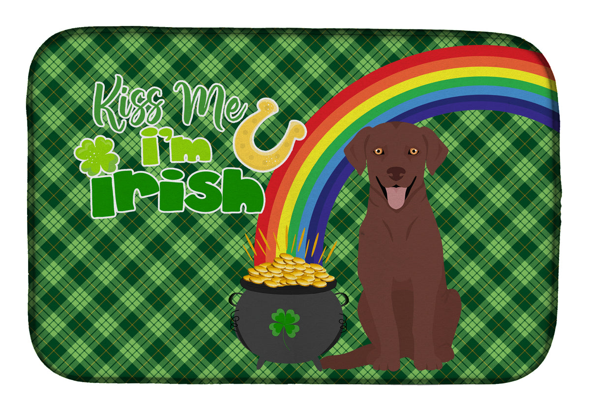 Chocolate Labrador Retriever St. Patrick&#39;s Day Dish Drying Mat