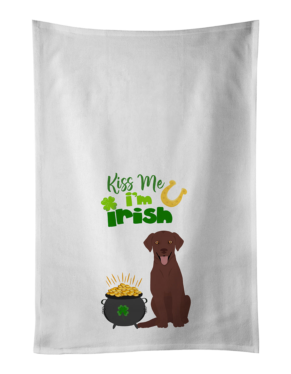 Buy this Chocolate Labrador Retriever St. Patrick&#39;s Day White Kitchen Towel Set of 2 Dish Towels
