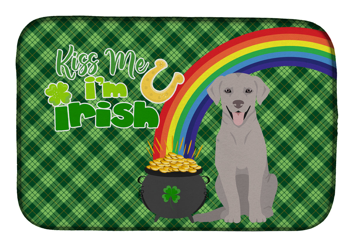 Gray Labrador Retriever St. Patrick&#39;s Day Dish Drying Mat