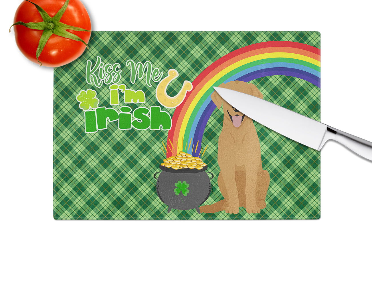 Red Fox Labrador Retriever St. Patrick's Day Glass Cutting Board Large - the-store.com