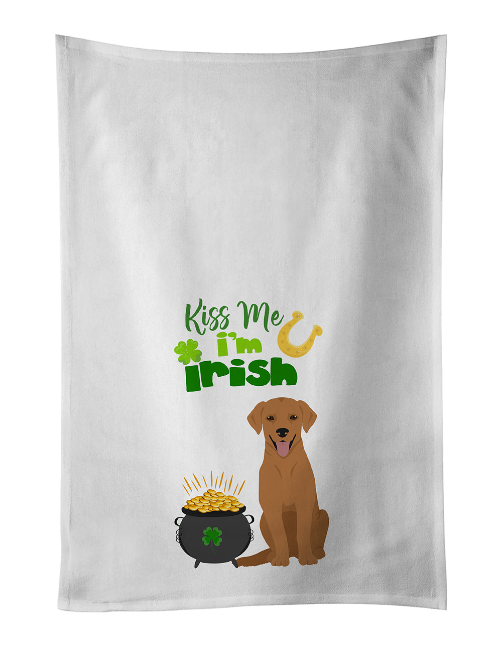 Buy this Red Fox Labrador Retriever St. Patrick&#39;s Day White Kitchen Towel Set of 2 Dish Towels
