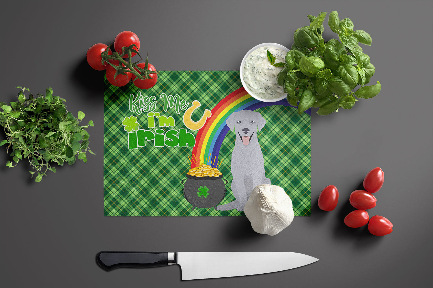 Silver Labrador Retriever St. Patrick's Day Glass Cutting Board Large - the-store.com