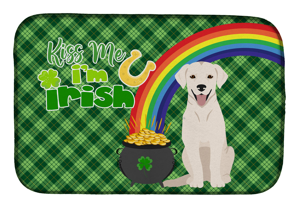 White Cream Labrador Retriever St. Patrick&#39;s Day Dish Drying Mat