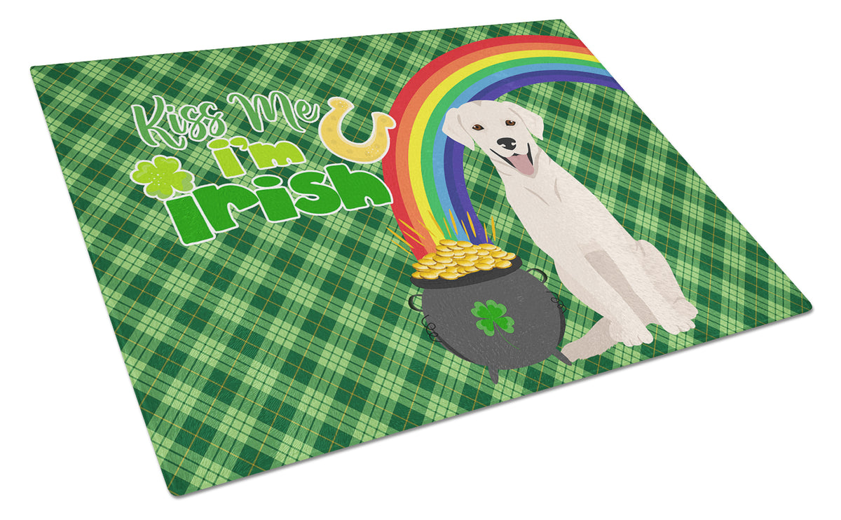 Buy this White Cream Labrador Retriever St. Patrick&#39;s Day Glass Cutting Board Large
