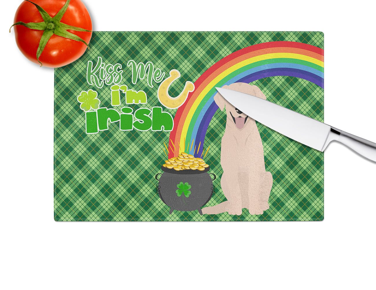 Yellow Labrador Retriever St. Patrick's Day Glass Cutting Board Large - the-store.com