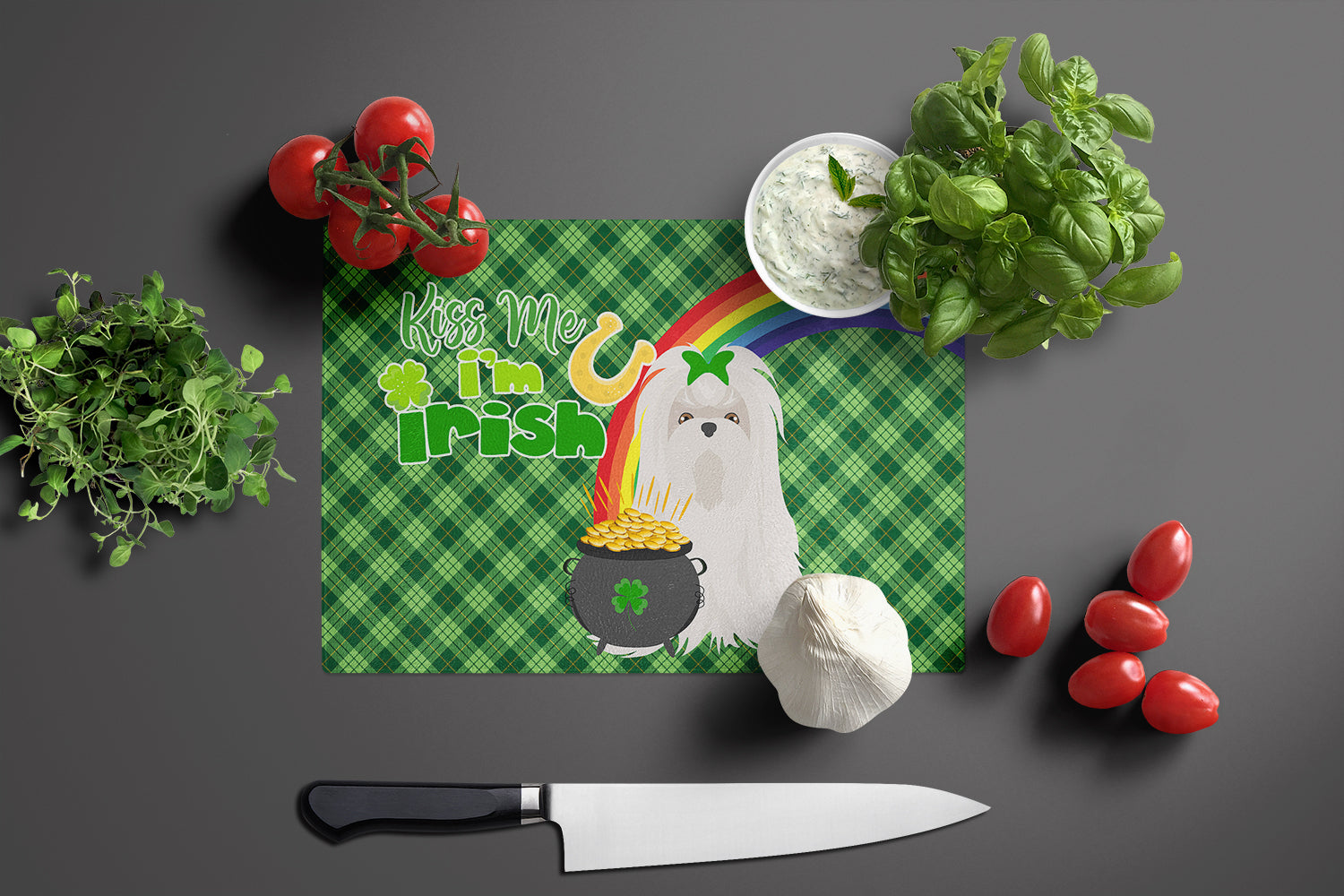 Maltese St. Patrick's Day Glass Cutting Board Large - the-store.com