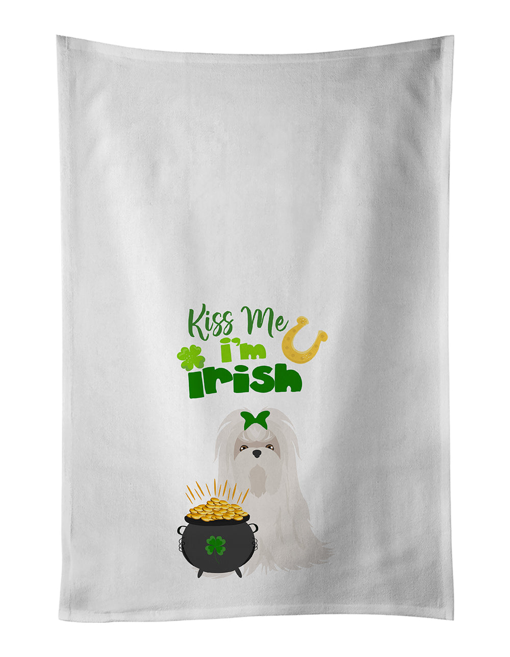 Buy this Maltese St. Patrick&#39;s Day White Kitchen Towel Set of 2 Dish Towels