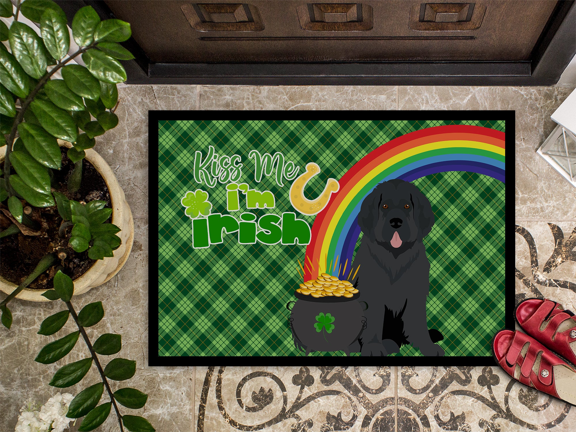 Black Newfoundland St. Patrick's Day Indoor or Outdoor Mat 24x36 - the-store.com