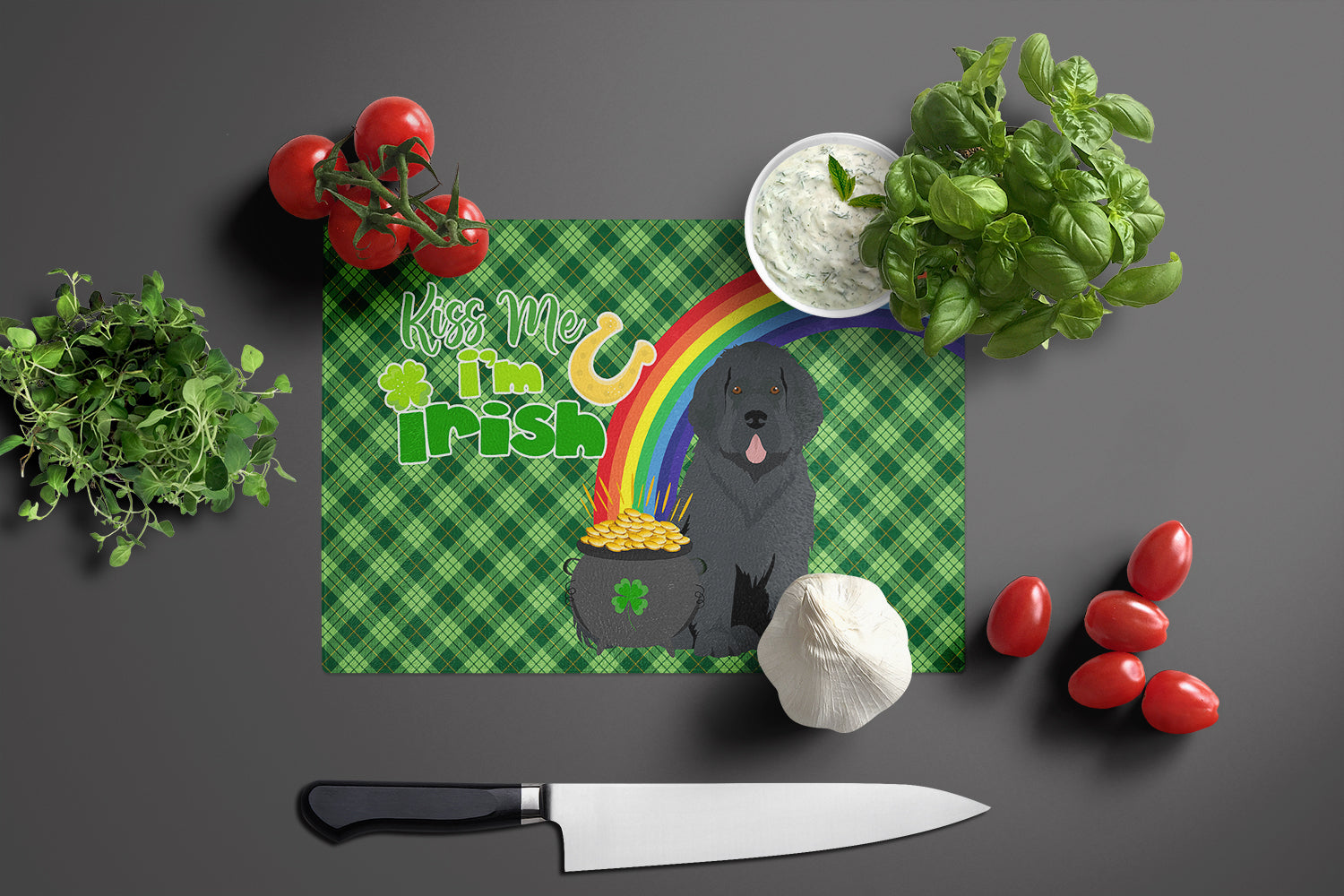 Black Newfoundland St. Patrick's Day Glass Cutting Board Large - the-store.com