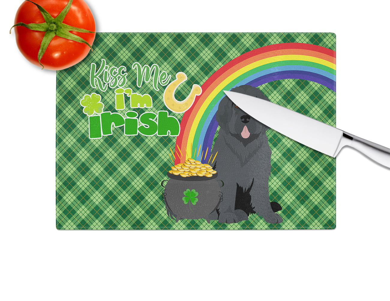 Black Newfoundland St. Patrick's Day Glass Cutting Board Large - the-store.com