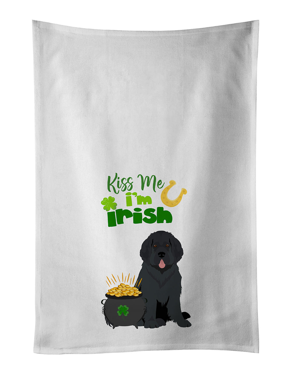 Buy this Black Newfoundland St. Patrick's Day White Kitchen Towel Set of 2 Dish Towels
