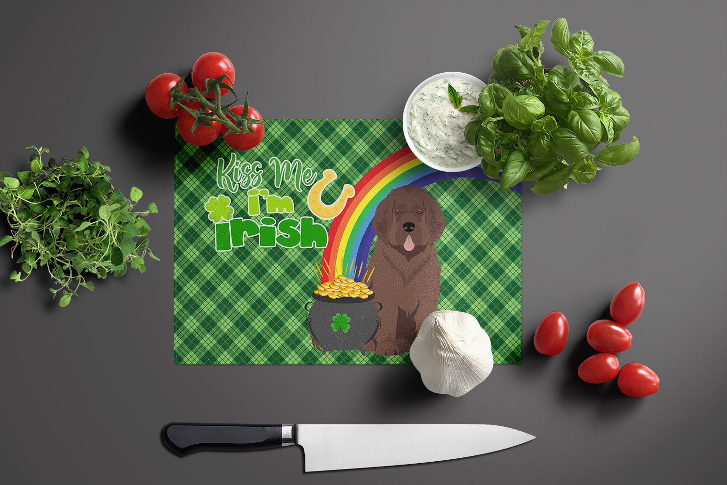 Brown Newfoundland St. Patrick's Day Glass Cutting Board Large - the-store.com