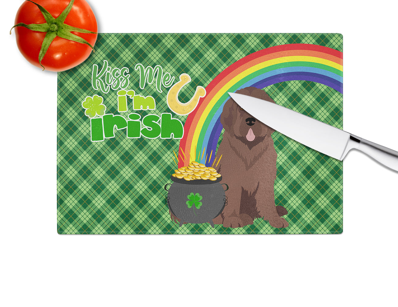 Brown Newfoundland St. Patrick's Day Glass Cutting Board Large - the-store.com