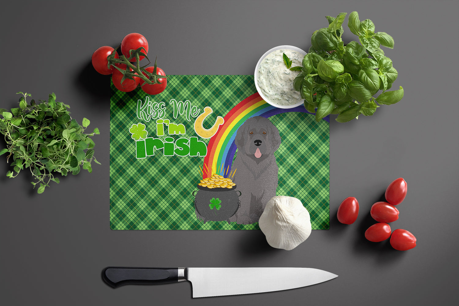 Grey Newfoundland St. Patrick's Day Glass Cutting Board Large - the-store.com