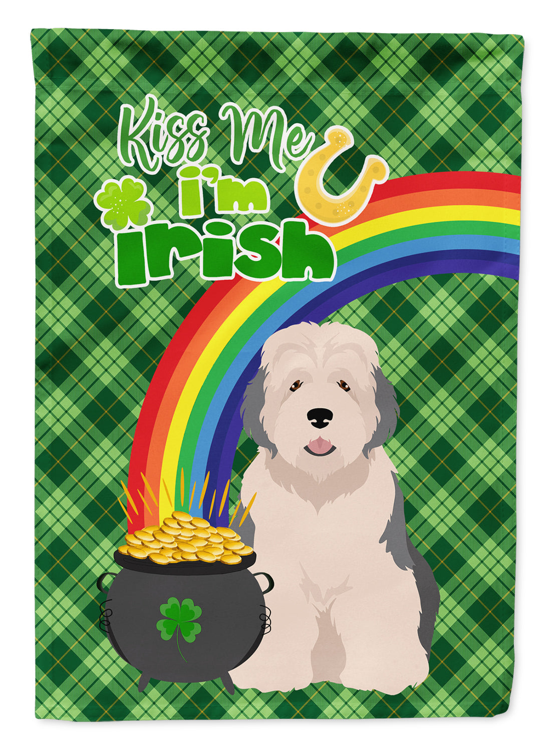 Old English Sheepdog St. Patrick&#39;s Day Flag Garden Size  the-store.com.