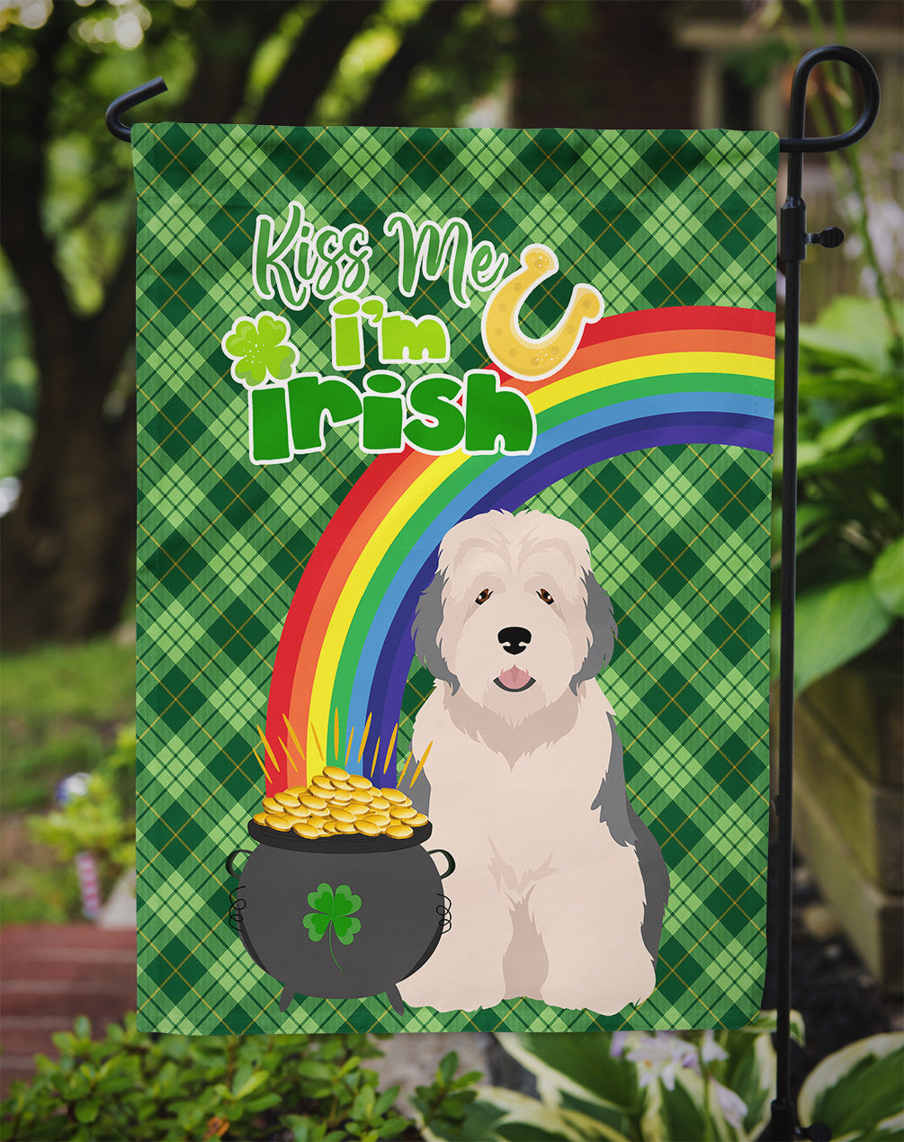 Old English Sheepdog St. Patrick's Day Flag Garden Size  the-store.com.