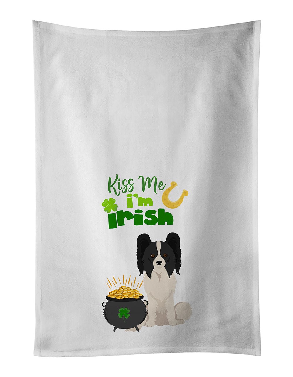 Buy this Black and White Papillon St. Patrick&#39;s Day White Kitchen Towel Set of 2 Dish Towels