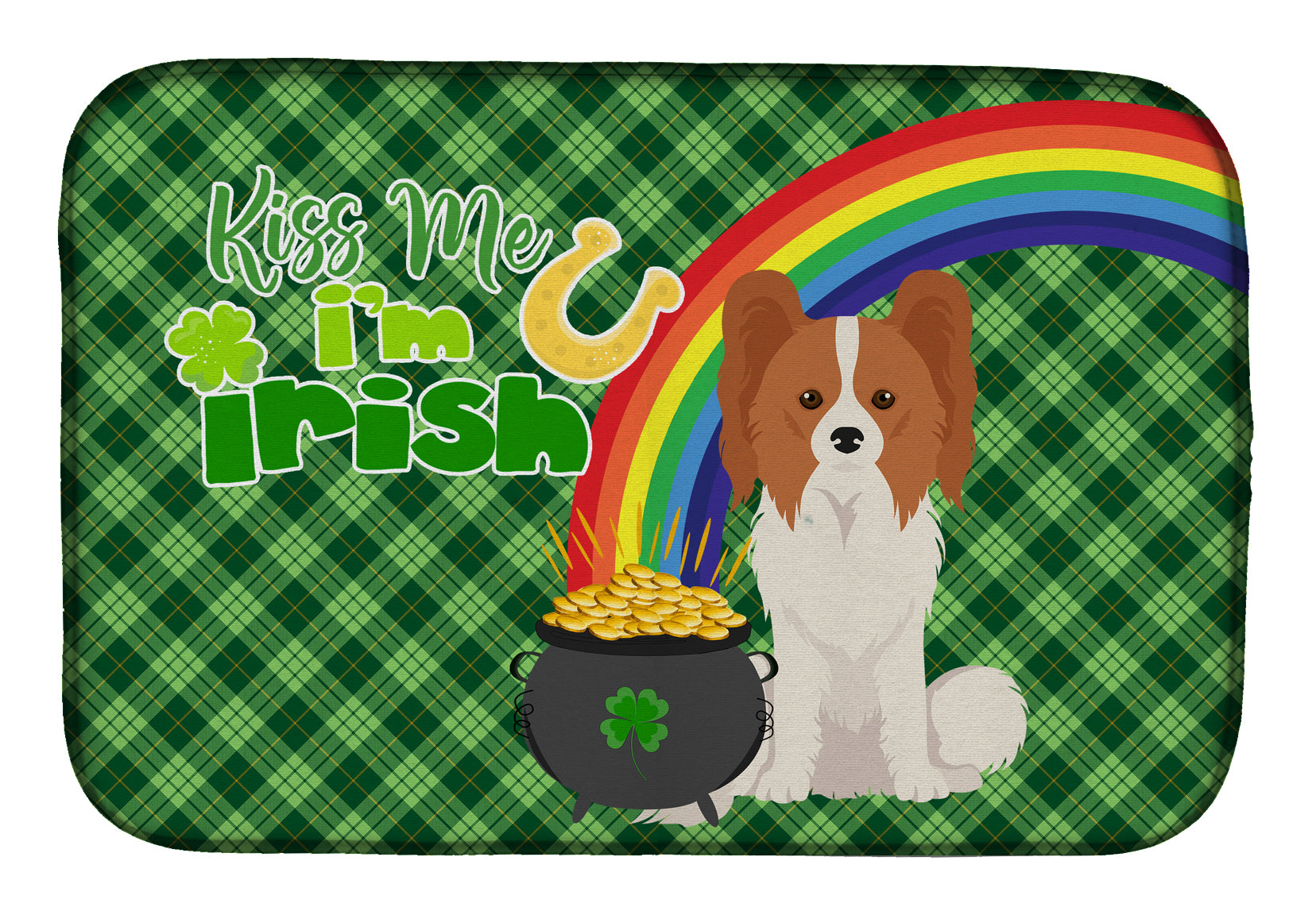 Red and White Papillon St. Patrick's Day Dish Drying Mat