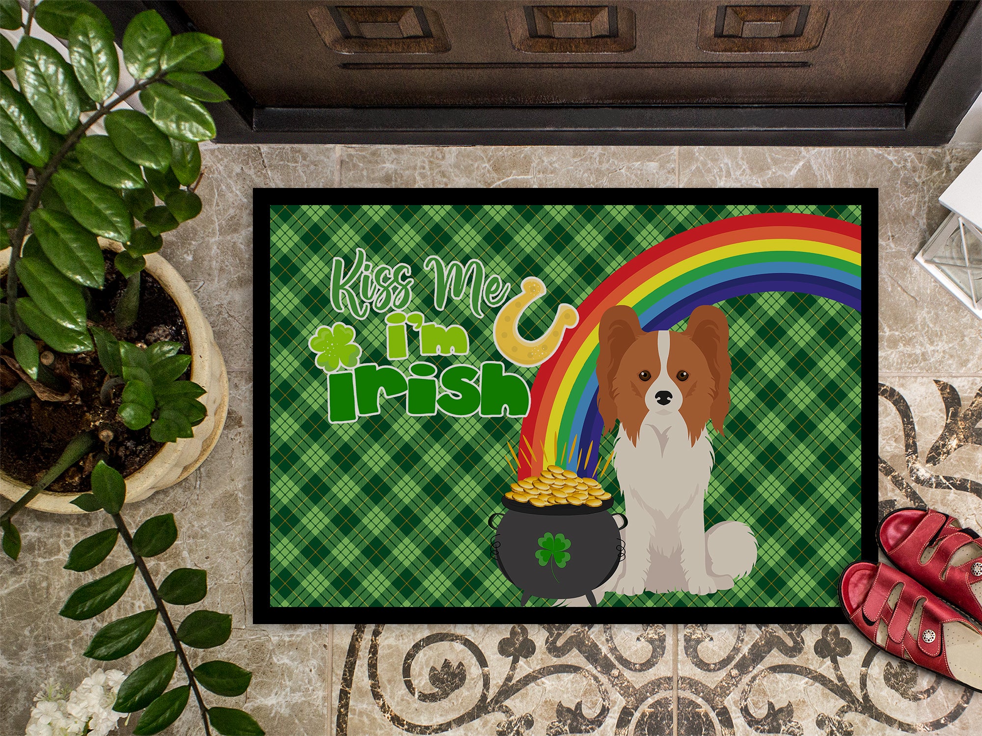 Red and White Papillon St. Patrick's Day Indoor or Outdoor Mat 24x36 - the-store.com