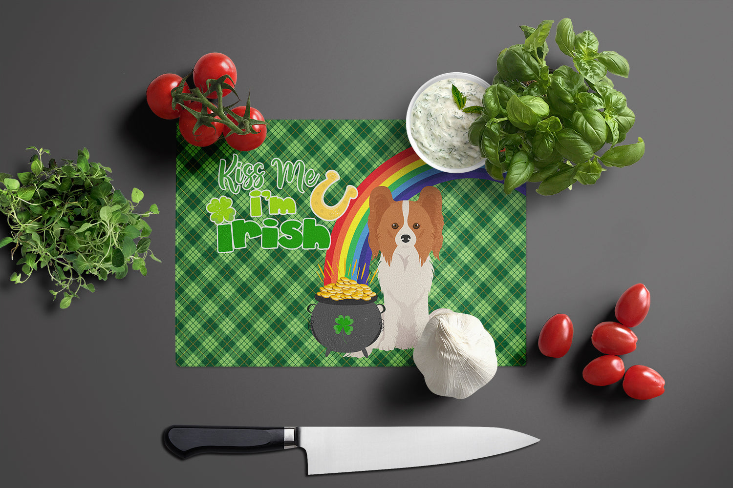 Red and White Papillon St. Patrick's Day Glass Cutting Board Large - the-store.com