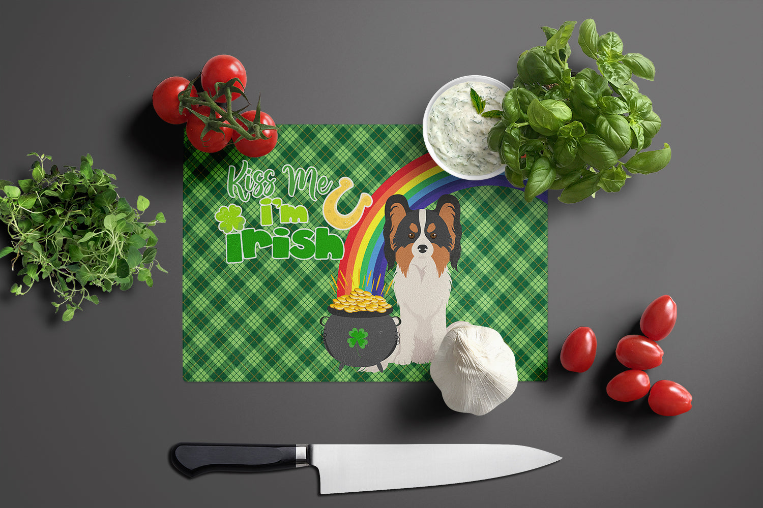Tricolor Papillon St. Patrick's Day Glass Cutting Board Large - the-store.com