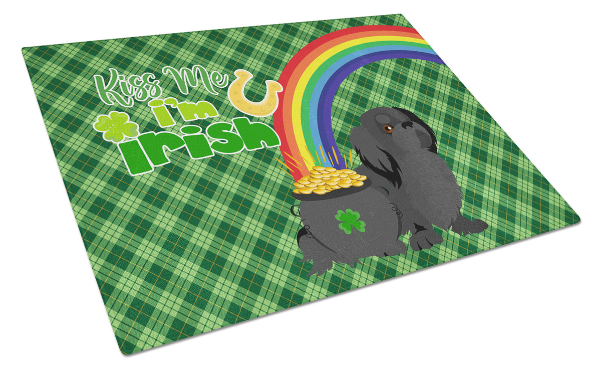 Buy this Black Pekingese St. Patrick&#39;s Day Glass Cutting Board Large